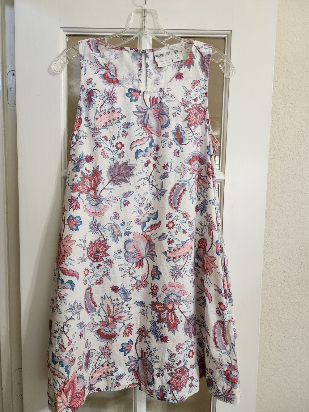 Rachel Zoe 100% Linen Floral Sleeveless Shift Dress Pockets Small